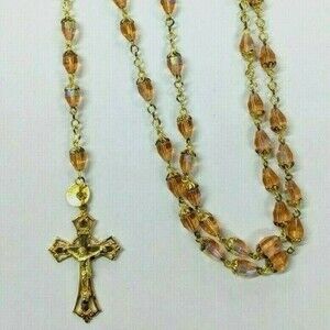 Czechoslovakia Amber Peach Bead Rosary Necklace 32